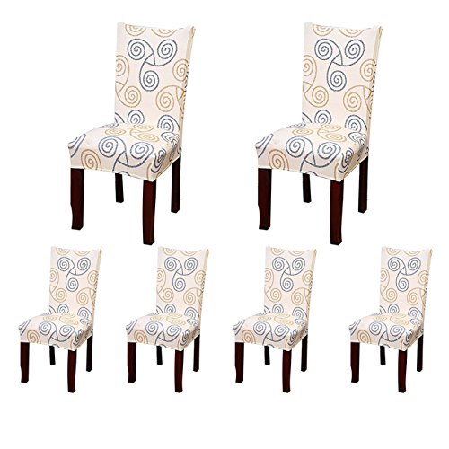 SoulFeel 6 x Soft Spandex Fit Stretch Short Dining Room Chair Covers with Printed Pattern, Banquet Chair Seat Protector Slipcover for Home Party Hotel Wedding Ceremony (Style 7)