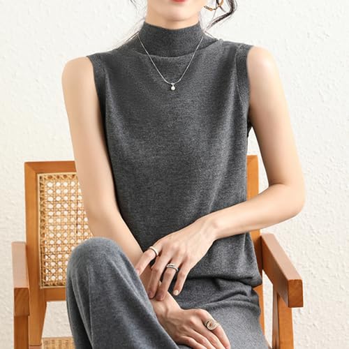 Women’s 100% Merino Wool Mock Neck Tops Sleeveless Turtleneck Tank Tops Pullover Knit Slim Fit Casual Sweater Vest3