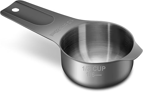 Vista 38 de 1/8 taza (1.0 fl oz 1 oz 30 cc) taza medidora de acero inoxidable, taza medidora de metal para cocinar y hornear (negro)
