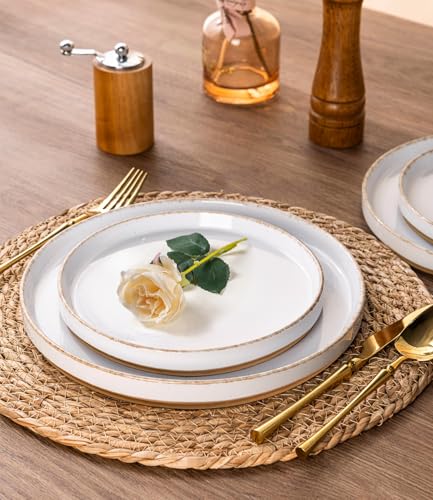 Image of AmorArc Ceramic Dinnerware Sets for 8, 24 Pieces Handpainted Plates and Bowls Set with Rustic Terracotta Underside, Scratch Resistant Stoneware Dishes Set, Dishwasher & Microwave Safe