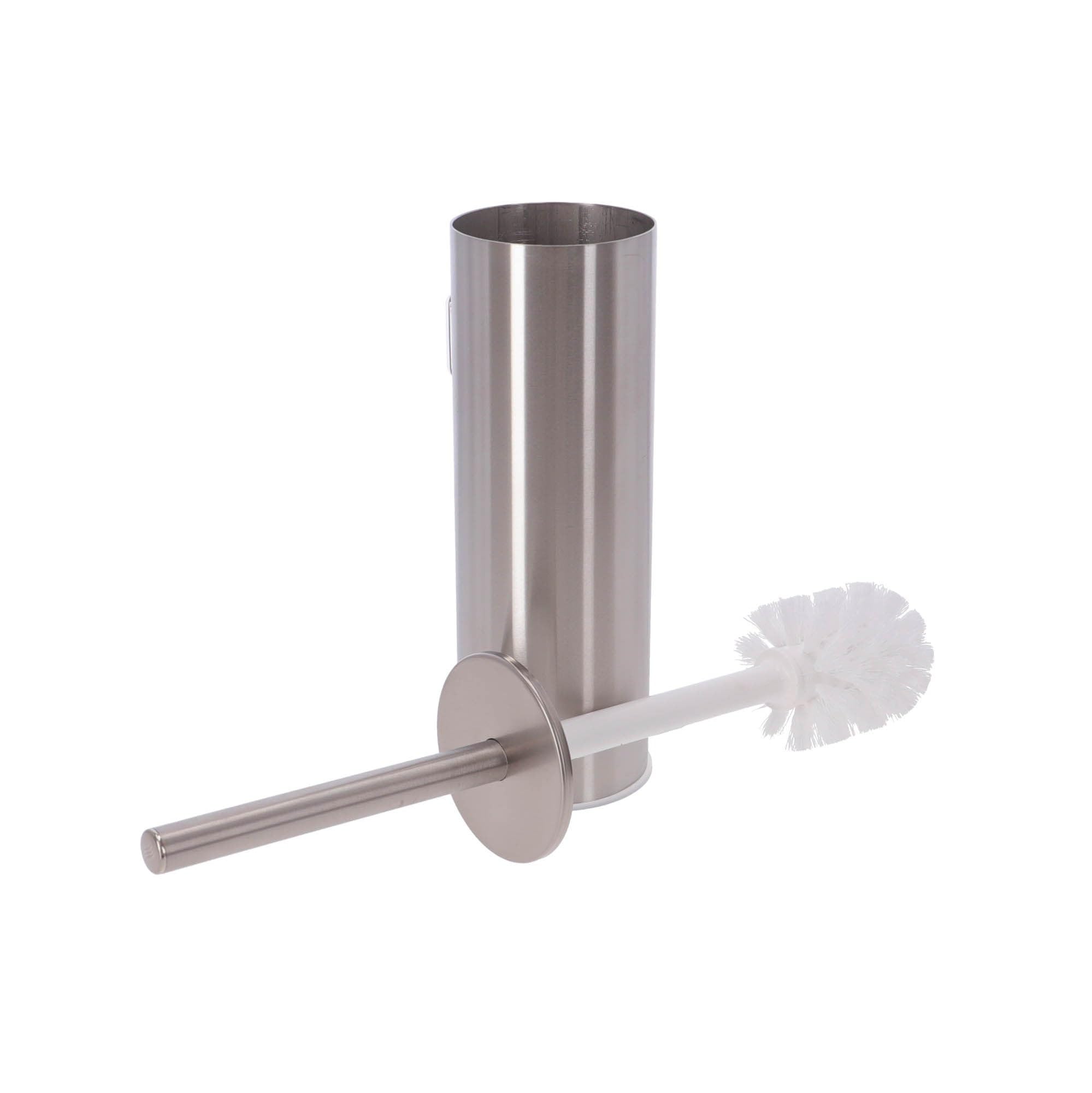 INDA - Accesorios de Baño, Serie My Like, Escobillero de Pared o de Pie en Acero Inoxidable Cepillado, Dimensiones 8,3 x 8,3 x 38,3 cm