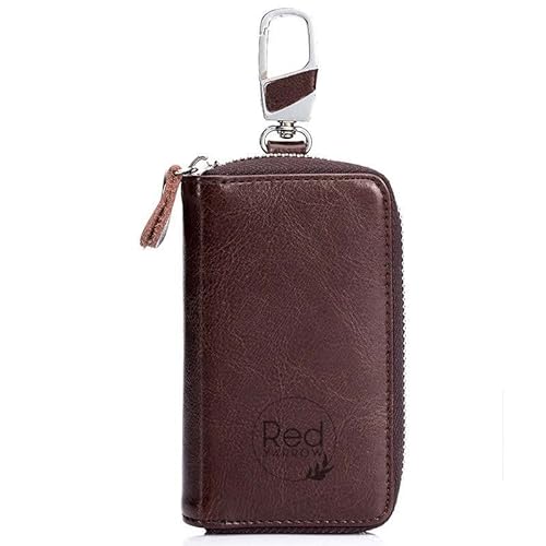 Red Yarrow Key Case Wallet Featuring 12 Hooks 1 Keychain and Zipper For House Keys, Car Keys Lock Keys, Cash and Cards In a Small Compact Unisex Desgin Ideal for Traveling and Work