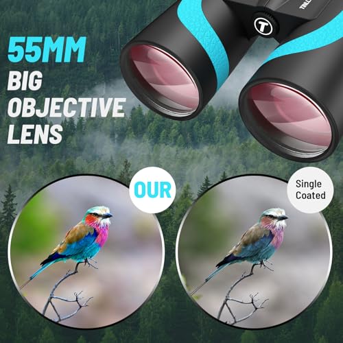 15×55 UHD Binoculars for Adults – High Powered Large View, BAK4 Prism, Waterproof &amp; Lightweight for Bird Watching, Hunting,Hiking, Travel, Cruise, Sports with Phone Adapter (Blue)