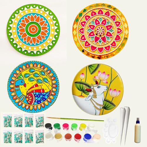 Image of Mandala Art madhuani lippan Art Materials DIY kit with 4 premarked lippan MDF Board Decorative Mirrors dot Mandala Tool lippan Art kit for Kids Adults wall Decoration for Home Decor