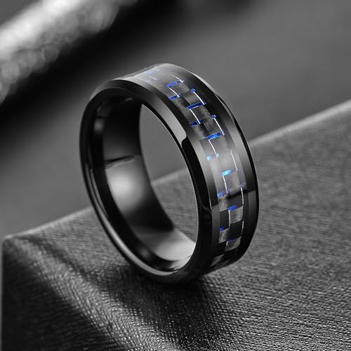 King Will 8mm Mens Tungsten Wedding Rings Carbon Fiber Plaid Inlaid Polished - Image 4
