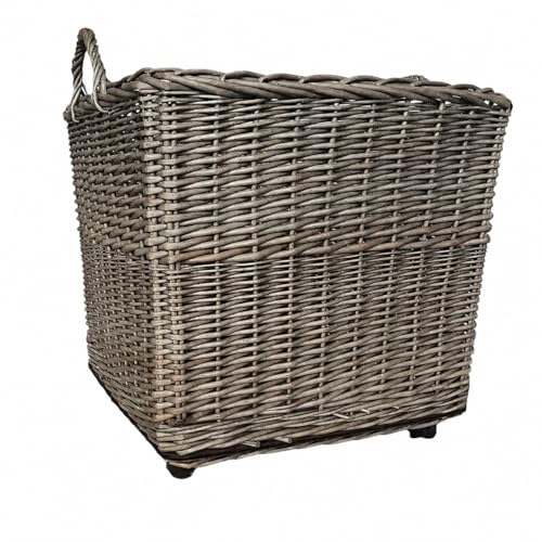 Yunmeryker Panier en osier à roulettes, grande capacité 42x42x45cm, pour et cheminée, rangement salon