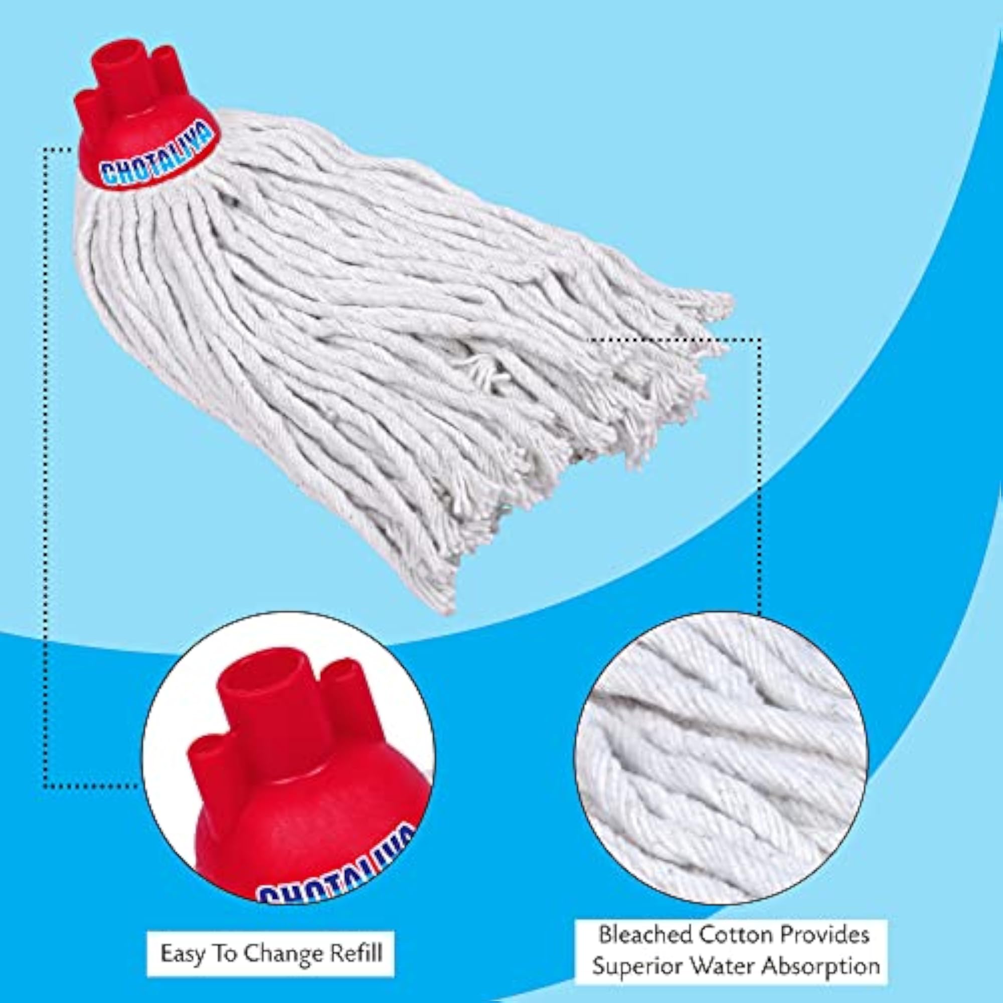 Round Cotton Mop Refill (Pack of 2, Red)