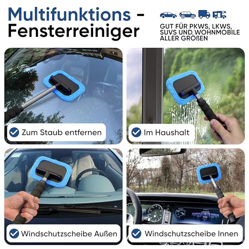 Walser Scheibenreiniger Auto, Qualitätssieger Sehr Gut* Autoscheiben Innenreiniger Teleskop-Funktion 26-42 cm ausziehbar, Windschutzscheiben Reiniger, Auto Scheibenreiniger innen + 2 Mikrofasertücher