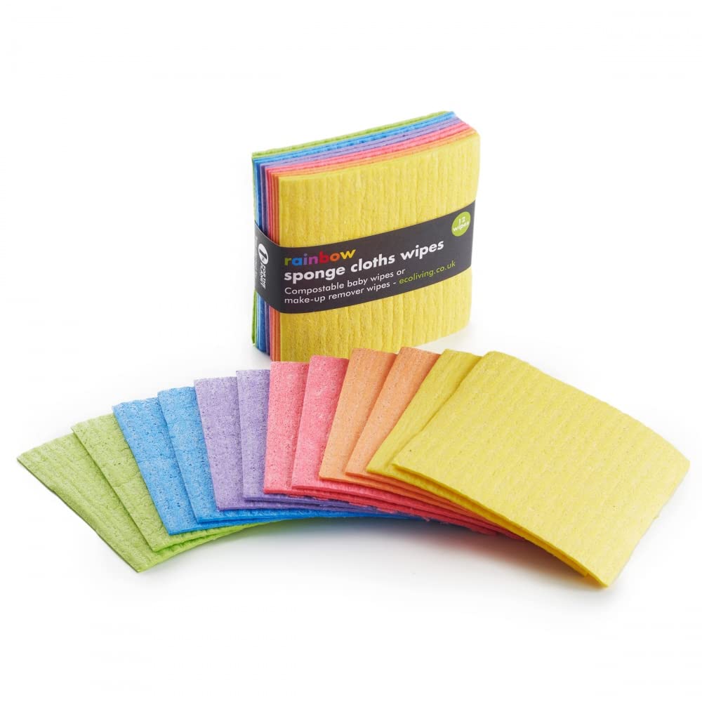 Eco Living Lot de 12 lingettes compostables arc-en-ciel