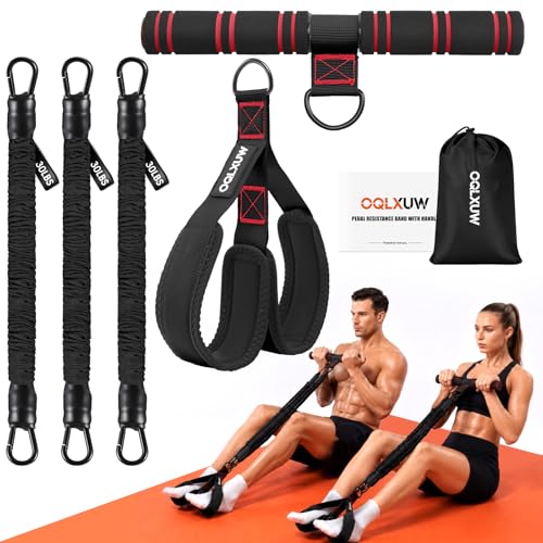 OQLXUW Upgraded Multifunction Pedal Resistance Band with Handle Adjustable Foot Pedal Resistance Bands for Core Arms Legs Full Body Strength Portable Home Gym Workout Equipment for Men & Women