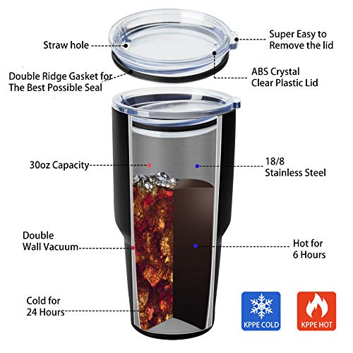 COMOOO 30oz/8Pack Double Wall Vacuum Insulated Travel Mug - Stainless Steel Tumbler with Lid Coffee Cup for Cold & Hot Drinks (Black, 8)