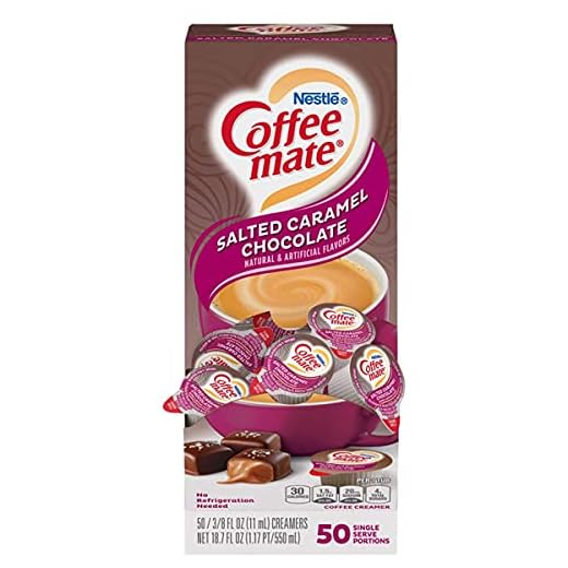 Liquid Coffee Creamer, Salted Caramel Chocolate, 0.375 Oz Mini Cups, 50/box
