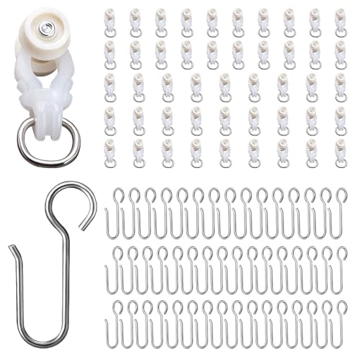Ceiling and Wall Curtain Track Room Divider Curtain Rods Heavy Duty Curtain Rail Suitable for Living Room Bedroom Bathroom Dedicated Pulleys and S-hooks White (48 Sets)