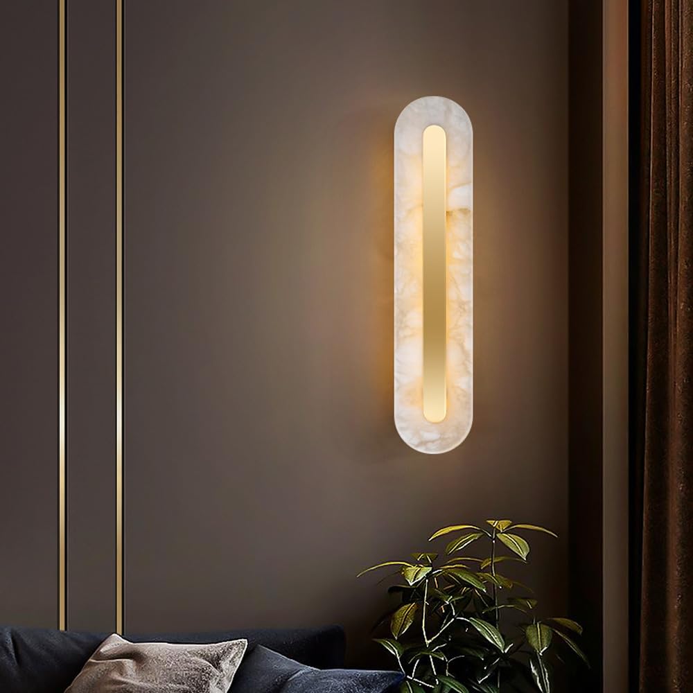 Applique da Parete in Pietra di Alabastro Bianco per Interni Lunghe per Bagno Lavabo Lampade da Parete Lineari Moderne Lampade da Parete in Marmo per Camera da Letto Soggiorno Comodino Corridoio