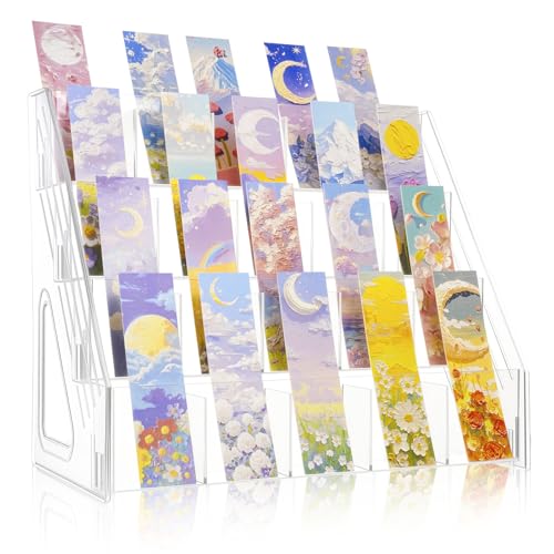 TrendTrust Acrylic Bookmark Display Stand with Divided Pockets Portable Sticker Holder Tiered Display Stand Clear Desk Organizer for Home Retail or Craft Fair Use(20 Pockets 4 Tier)
