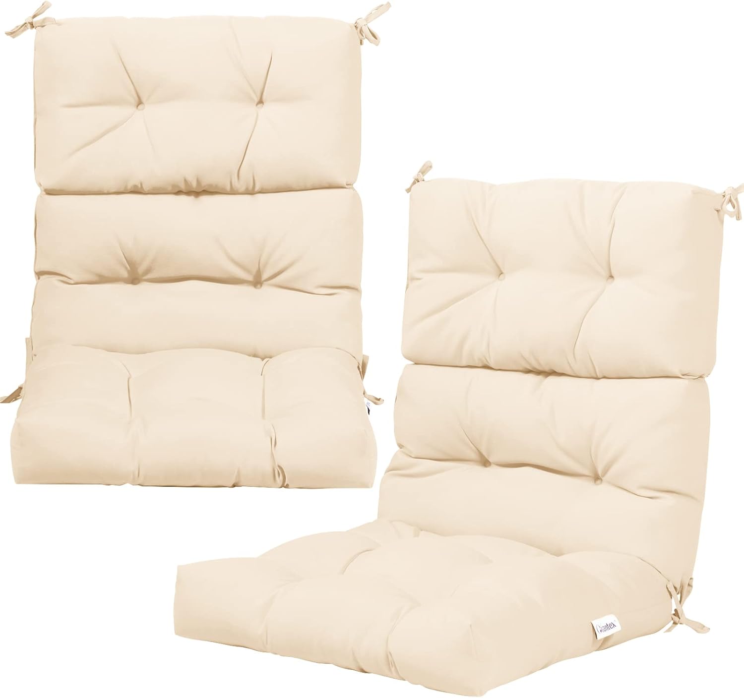Giantex 2 Pack Tufted Patio Cushion, Outdoor High Back Chair Pads 4.5 Inch Thick, with 4 String Ties, Patio Seat Cushion for Swing Bench Wicker Furniture, Indoor Floor Cushion Beige