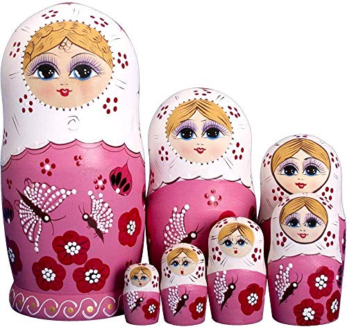 Bprtcra 7 Pieces Set Flower Girl Patterns Wooden Russian Nesting Dolls Stacking Matryoshka Toy Home Decoration