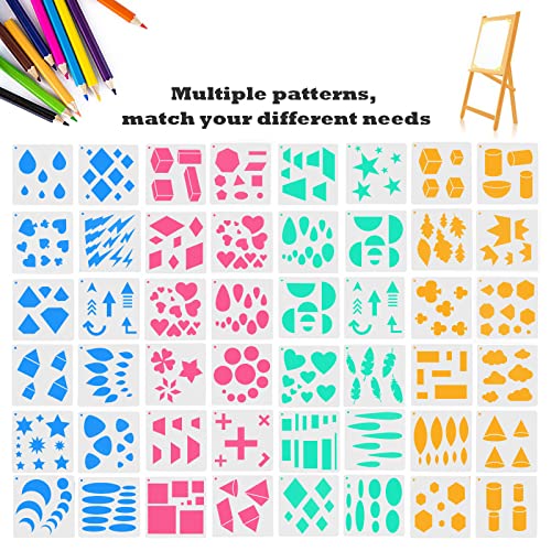 Rykomo 48 Pieces Shape Stencils For Kids, 5.1 X 5.1 Inch Basic Shape Drawing Stencils Chalk Stencils Washable Plastic Drawing Stencil Geometric Shape Stencil Template For Kids Toddlers Preschooler #TOP2