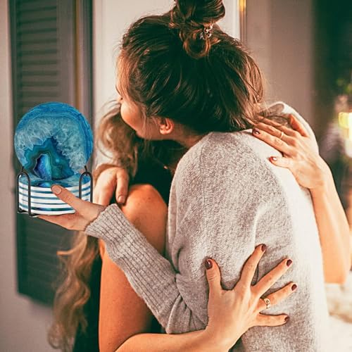 Image of Coaster for Drinks with Holder 6 Pack, Ocean Coasters for Table, Coasters with Cork Base,Housewarming Gift for Home Decor (Agate Blue)