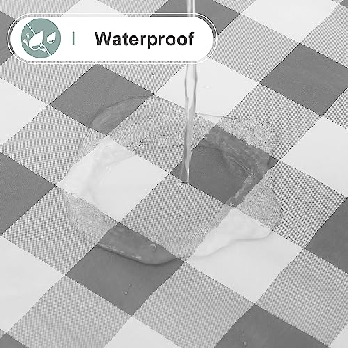 Image of misaya 2 Pack Waterproof Vinyl Table Cloth, Buffalo Flannel Backed Tablecloth, Wipeable Plastic Table Cover for Dinner, Kitchen, Outdoor (60 inch x 102 inch, Grey and White)