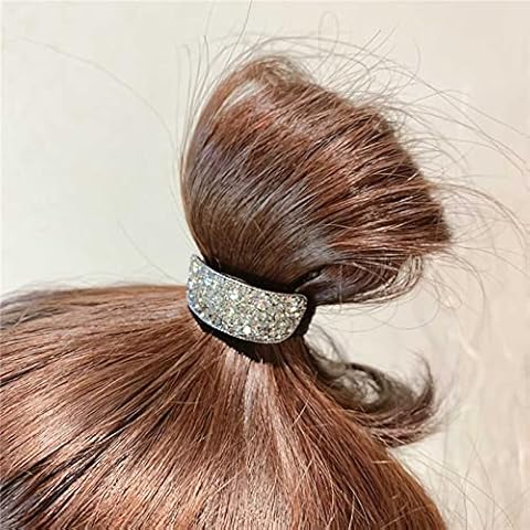 Wendalern Boho Rhinestone Ponytail Holder Cuffs Geometric Elastic Scrunchies Silver Crystal Ponytail Hair Tie Band Luxury Ponytail Hairband Ring Hair Accessories for Women and Girls Cover