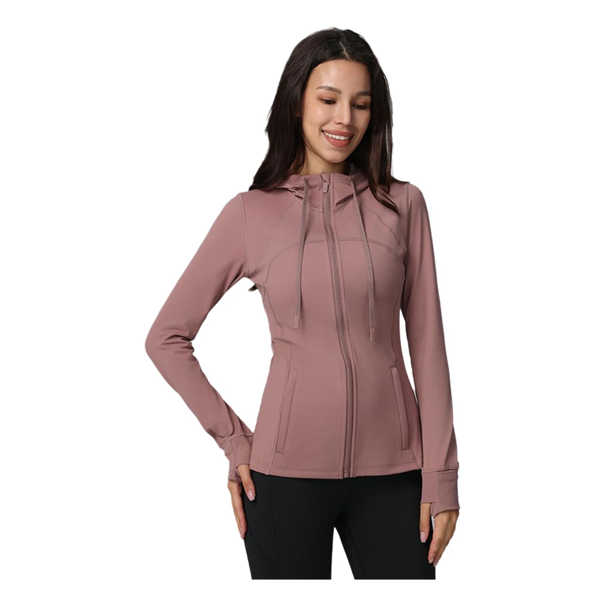 Ropa de yoga para mujer: chaqueta deportiva rosa con cremallera y capucha en talla L