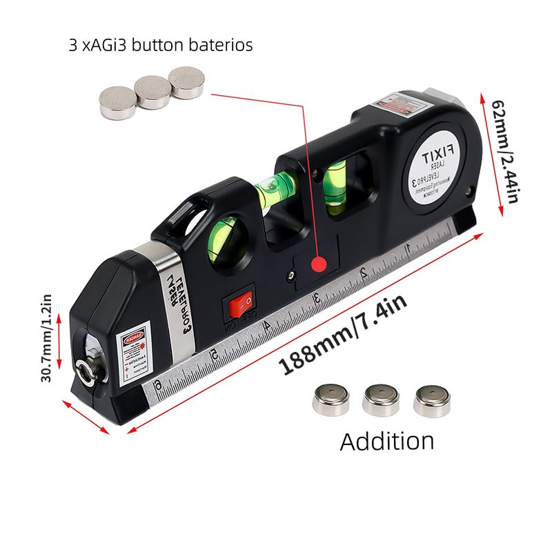 Image of Laser Level Line Tool, Standard Cross Line Laser Leveler Beam Tool with Metric Rulers 8ft /2.5M, Multipurpose Laser Level Kit for Flooring & Tile Installation
