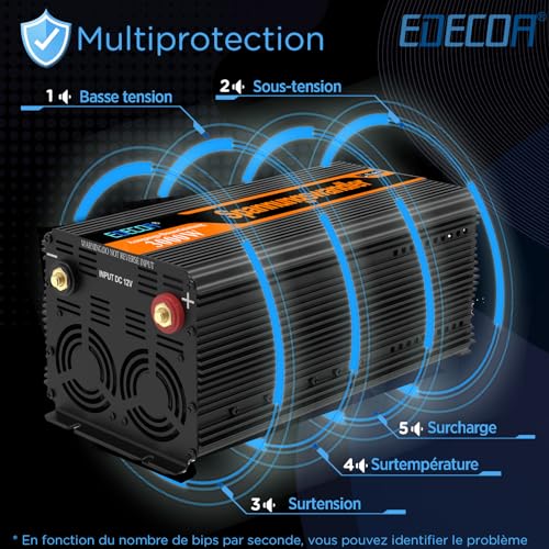 Convertisseur 12v 220v 3000w EDECOA avec télécommande et écran - 4