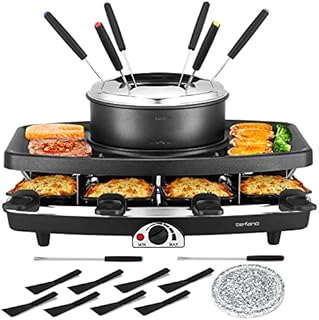 Befano Electric Raclette BBQ Grill with Fondue Pot Sets, Portable Korean Table Grill Electric Indoor Cheese Raclette, Dual Adjustable Thermostats, 8 People Serve Perfect for Parties and Family Fun