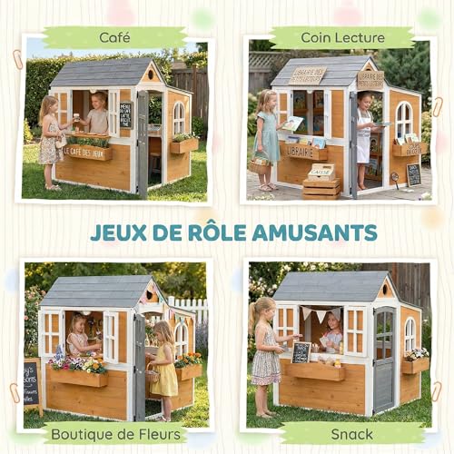 Maisonnette de jeu en bois AIYAPLAY robuste et résistante aux intempéries