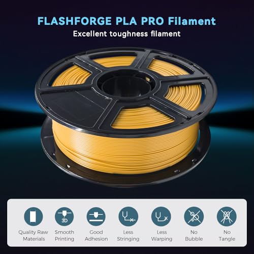 Image of FLASHFORGE 3D Printer Filament, PLA PRO Filament 1.75mm, 1KG Spool (2.2lbs), Dimensional Accuracy + /- 0.02mm for FDM 3D Printers, Better Tenacity & No Knotting (Gold)
