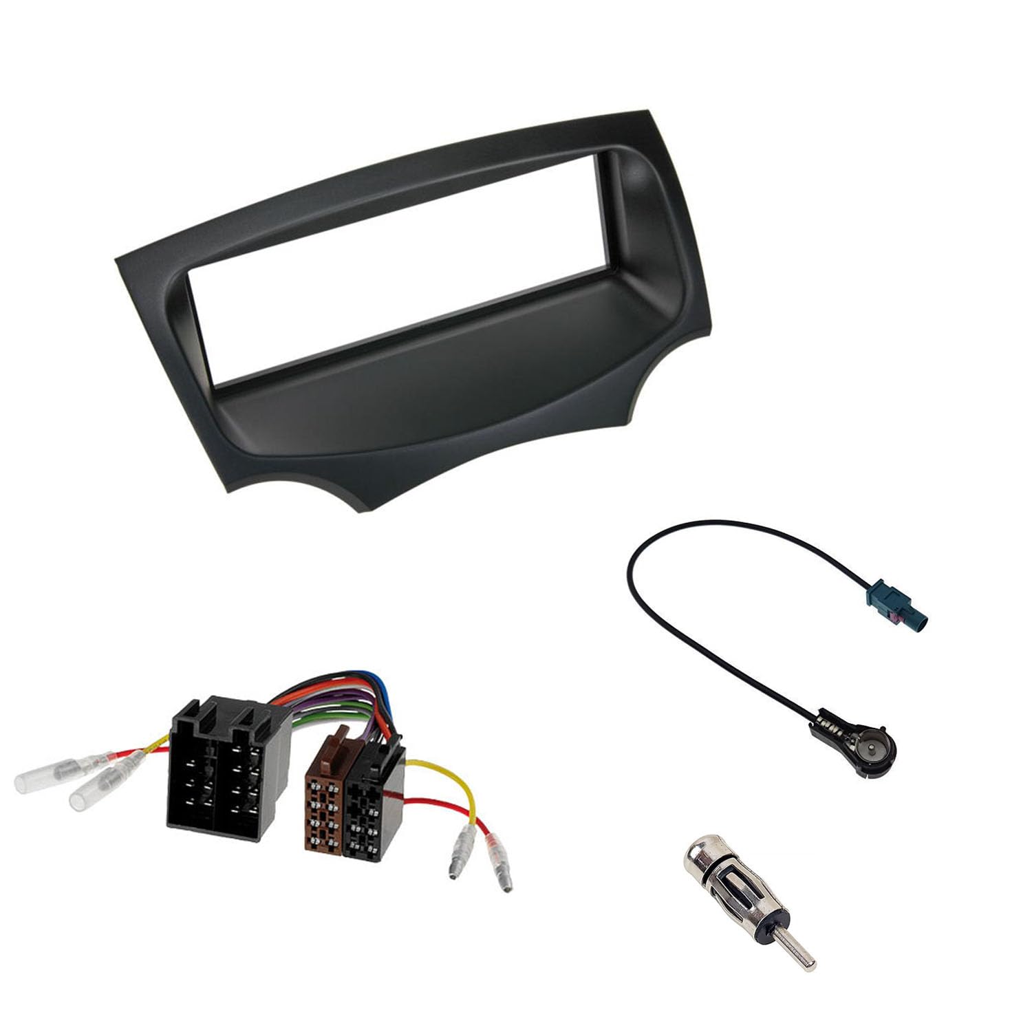 Elettronica Accessori Kit Cornice Radio Per Ford KA RU8 2009-2017 | Con Adattatore ISO E Antenna Fakra | Nero | Installazione 1-DIN Autoradio Pioneer 1 Din