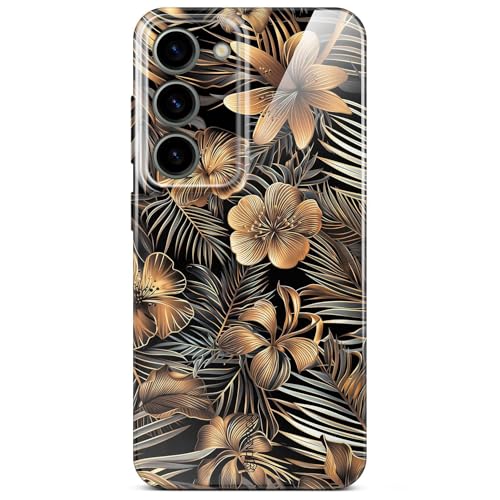 Coque Samsung S23 florale dorée et noire avec protection caméra ONEFLOW