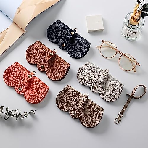Soft Leather Sunglasses Bag - Leather Glasses Case Holder Portable Slim Sunglasses Pouch Soft Eyeglasses Bag (Black+Blue) #TOP4