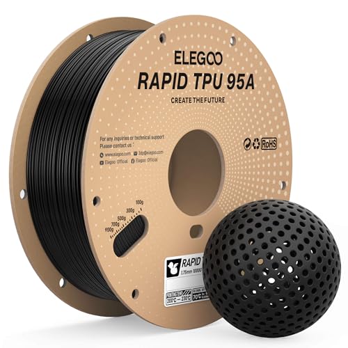 Image of ELEGOO Rapid TPU Filament 1.75mm Black 1KG, High Speed 95A TPU Flexible Soft 3D Printing Filament, 1KG Spool(2.2lbs) Fit for Most FDM 3D Printers