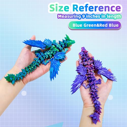 Image of 2 Pack 3D Printed Dragon with Wings - 9 inch Flying Dragon, Flexible Articulated Winged Toy, Office Desk Toy, Home Decor, Easter Basket Stuffers (Purple+Green Blue)