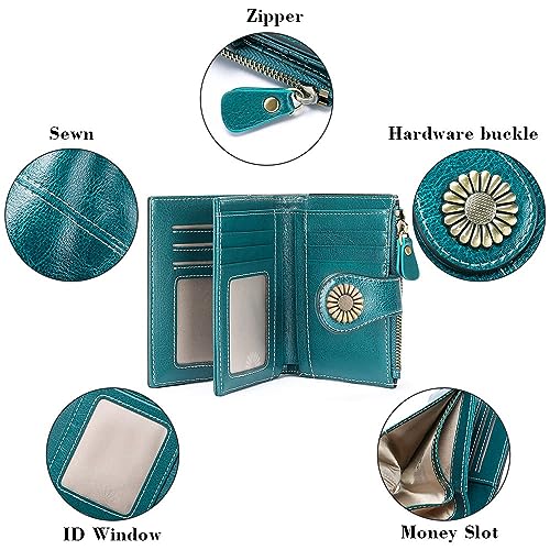 Image of SENDEFN Small Womens Wallet Leather Bifold Card Holder RFID Blocking with Zipper Coin Pocket