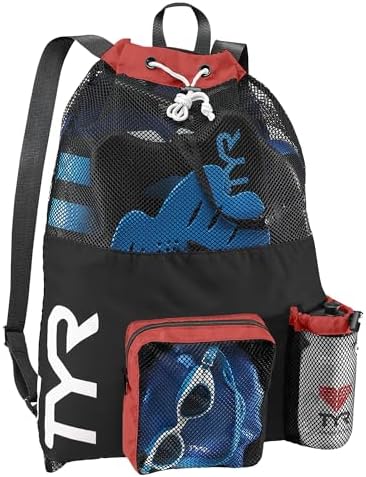 TYR Big Mesh Mummy Backpack for Swim, Gym and Workout Gear, Black...
