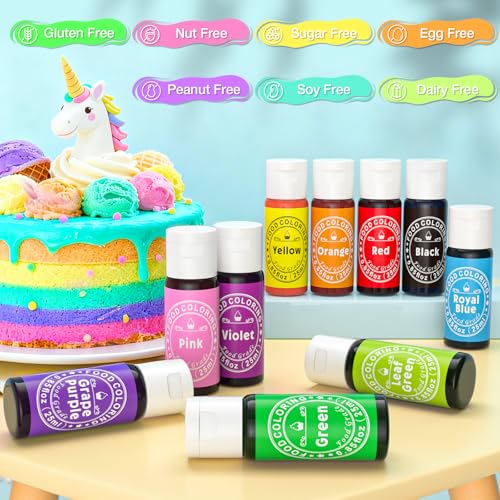 Image of Food Coloring Liquid 25mlx10 Colors for Baking,Cherrysea Food Grade Cake Food Coloring Set for Halloween, Fondant, Cookies, Icing, Easter Egg Dessert Decorating Making DIY Supplies Kit