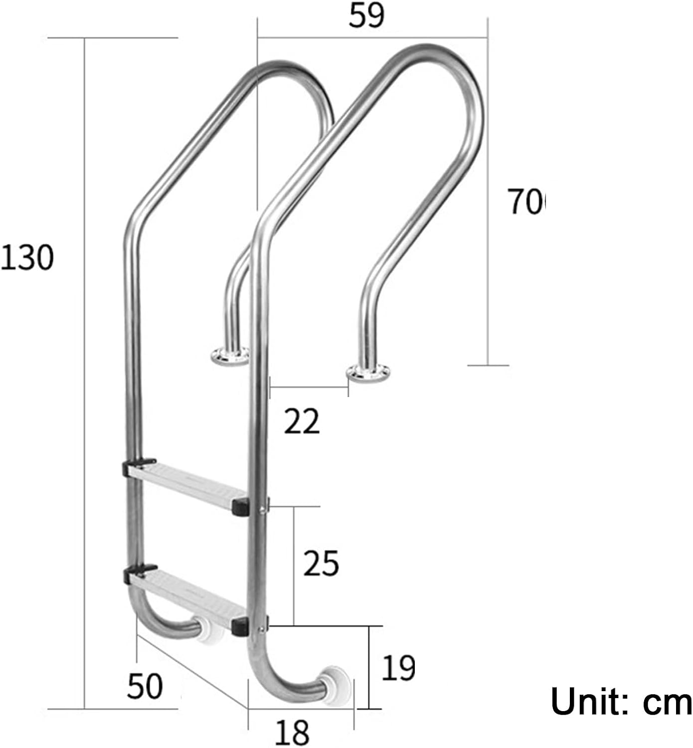 Heavy Duty Stainless Steel Swimming Pool Ladder, Non-Slip 2/3 Step with Handrail, Durable Pool Steps for Safe Access, 1.2mm Tube Wall, Silver Color