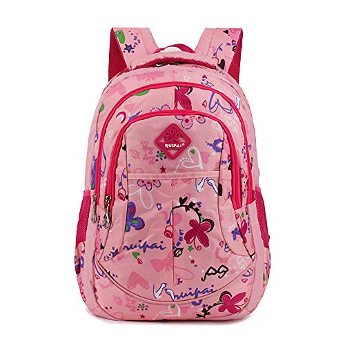 Tofern Sac à Dos Scolaire Graffiti Design Ergonomique Antichoc Ordinateur Portable Tablette Fille Garçon Enfant Cartable Voyage Loisir (Rose)