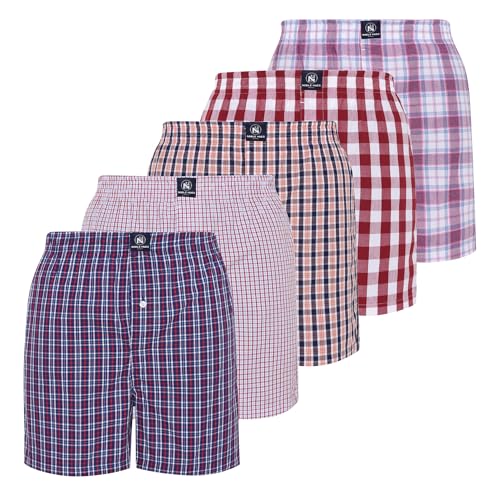 Men's Boxer 5 Pack Cotton Boxer Shorts, Comfortable Cotton Boxers for Man, Multi-color Check Pattern, Sleepwear