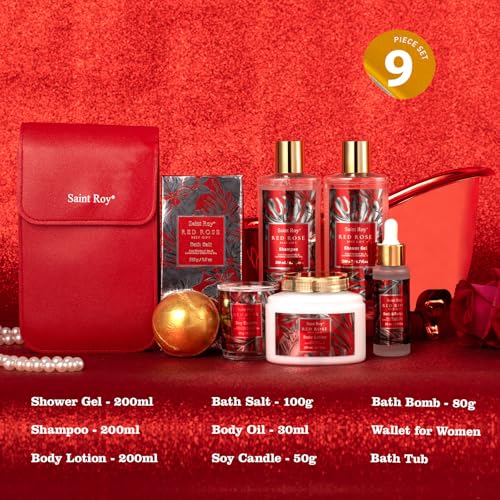 Image of Mother gifts Spa Gift Set For Women, Birthday Gifts for Her, Spa Gift Basket for Women, Red Rose Bath and Body in Floral Scents Bath Kits, Home Spa Gift Basket, Bath Spa Kit for Mothers day Lotion