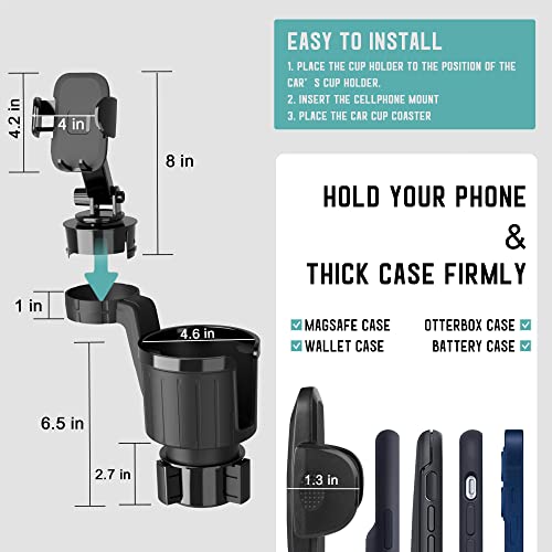 SEVEN SPARTA Cup Holder Phone Mount for Car Cup Holder Expander Adjustable Base with 360° Rotation Cup Phone Holder for Car Compatible with iPhone Samsung Galaxy All Smartphones Upgrade 2-in-1 - Thumbnail 6