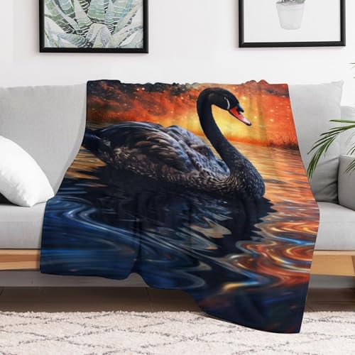 Couverture en flannel lit 130x150cm plaid chaud molleton cygne toutes saisons