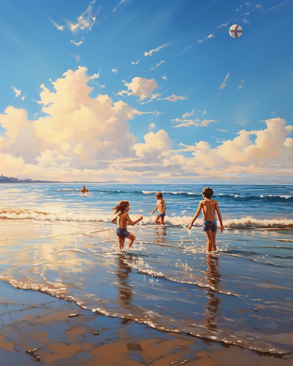 ZMHZMY Paint by Number Kits A Group of Children Playing on The Beach DIY Digital Canvas Oil Painting Art Decor for Adults Beginner,40x50cm Frameless