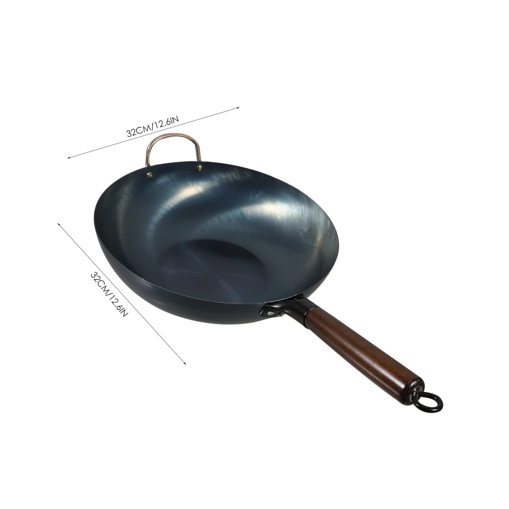 Ciieeo Sartén Wok Chino de Hierro Fondo Plano y Mango de Madera, Superficie Lisa Multifuncional Adecuado para Barbacoa y Cocina Tradicional
