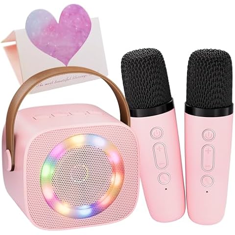 Mini Karaoke Machine, Kids Karaoke Microphone Machine with Portable Music Player, Karaoke Singing Toys Gifts for Girls 4, 5, 6, 7, 8, 9, 10, 12 +Year Old Toddler Teens Birthday Party Home Camping Pink Cover