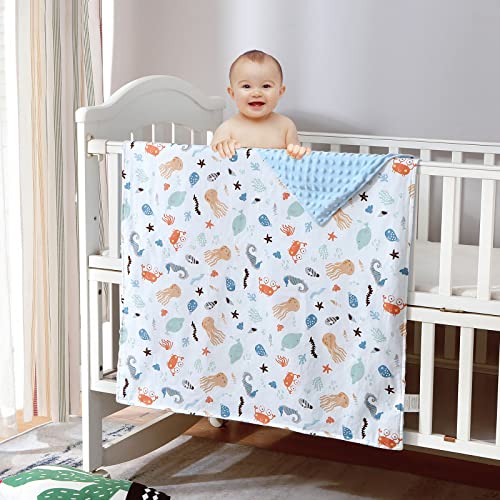 Posenpro Baby Blanket For Boys Girls, Soft Plush Minky Baby Blanket With Dotted Backing, Lovely Ocean Animals Double Layer Toddler Receiving Blanket Throw For Stroller & Crib, 30 X 40 Inches #TOP5