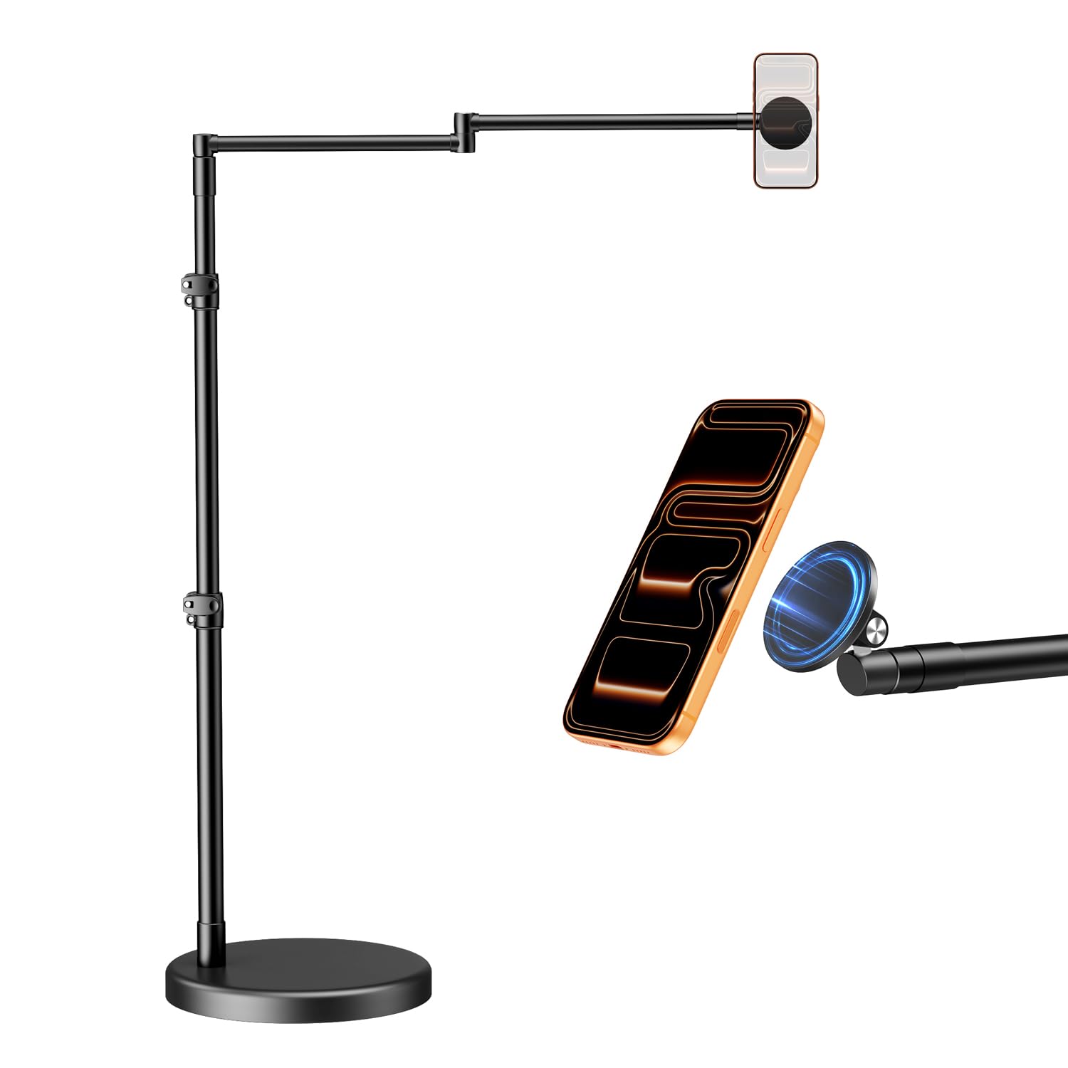 elitehood Magsafe Bodenständer Handyhalterung Bett Langer Arm | Magnetischer Handy Halterung Bett - Stabiler Sockel, 63.5 cm Aluminiumarm, Overhead Stativ Handy für Videoaufnahmen, Filmen
